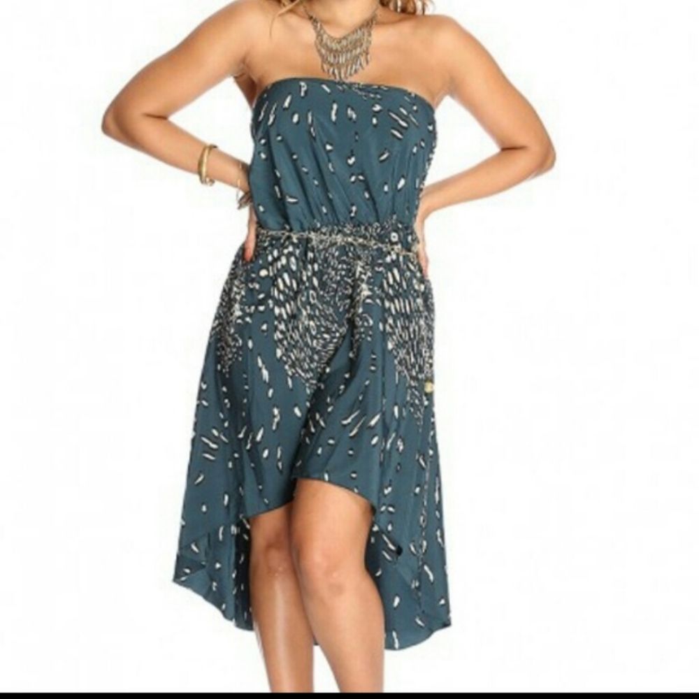 Hi-Lo Strapless Green Speckled Medium Summer Dress